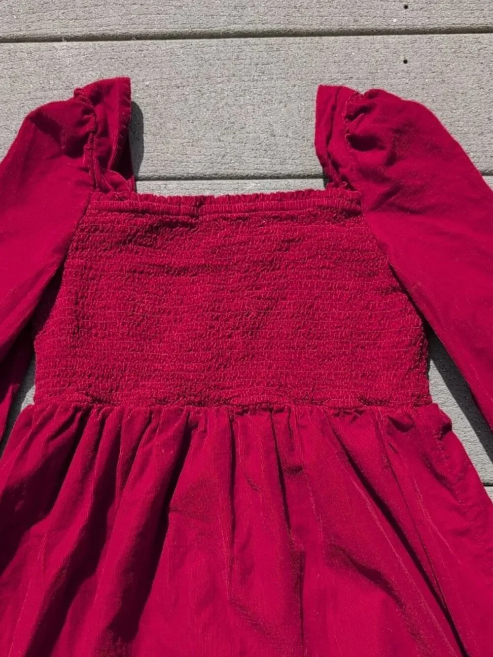 Gap Kids Smocked Corduroy Long Sleeve Dress | Girls Red Dress